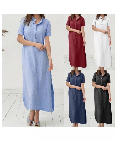 Plain Maxi Long Dress Women's Kaftan Cotton Long Sleeve Casaul Oversized Dress Aa1 Wine $10.01 Dresses