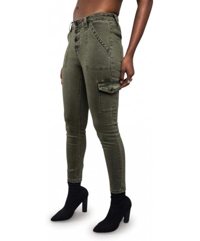 Women's High Waisted Colored Ripped Skinny Pants Button Cargo Olive $18.87 Pants