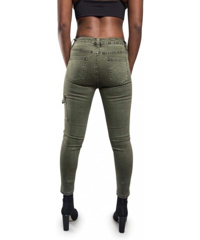 Women's High Waisted Colored Ripped Skinny Pants Button Cargo Olive $18.87 Pants