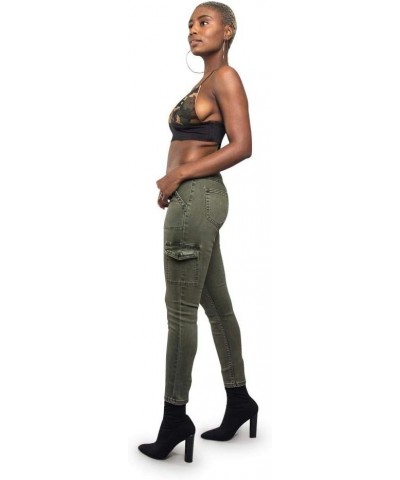 Women's High Waisted Colored Ripped Skinny Pants Button Cargo Olive $18.87 Pants