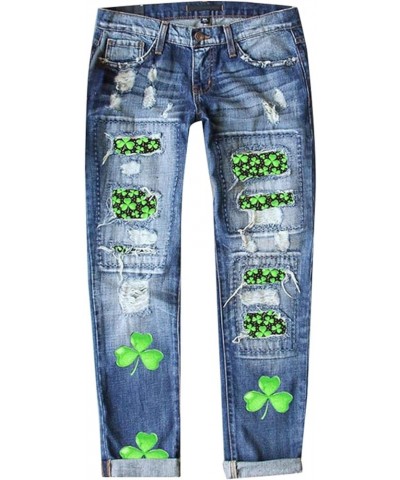 Womens Jeans High Waisted St. Patrick's Day Irish Clover Patch Denim Pants Ripped Distressed Long Denim Pants with Pocket Z2-...