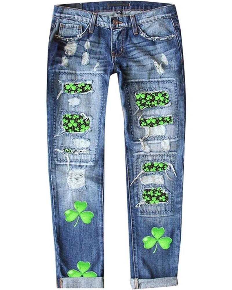 Womens Jeans High Waisted St. Patrick's Day Irish Clover Patch Denim Pants Ripped Distressed Long Denim Pants with Pocket Z2-...