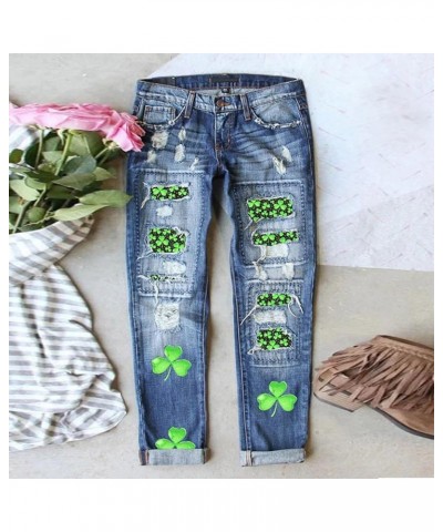 Womens Jeans High Waisted St. Patrick's Day Irish Clover Patch Denim Pants Ripped Distressed Long Denim Pants with Pocket Z2-...