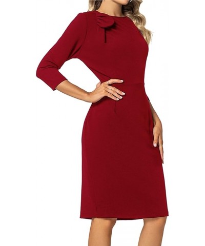 Women Sheath Dress 3/4 Sleeve Bow Neck Wear to Work Pencil Dresses Red $26.67 Dresses