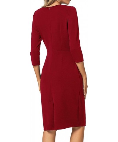 Women Sheath Dress 3/4 Sleeve Bow Neck Wear to Work Pencil Dresses Red $26.67 Dresses