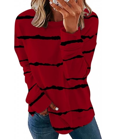 Women Plus Size Stripe Sweatshirts Long Sleeve Crewneck Pullover Tops Dressy Casual 2023 Fall Trendy Clothes 011 Red $10.44 Tops