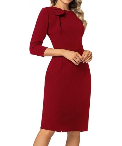 Women Sheath Dress 3/4 Sleeve Bow Neck Wear to Work Pencil Dresses Red $26.67 Dresses