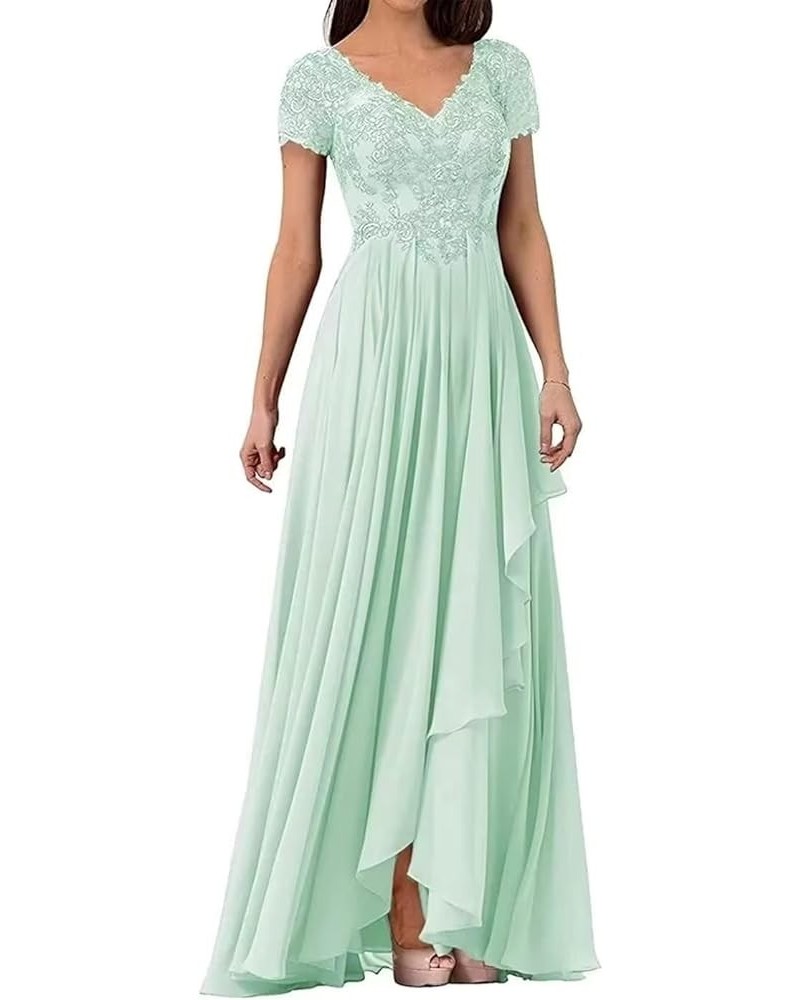 Lace Appliques Mother of The Bride Dresses Long Ruffles Chiffon Evening Dresses with Sleeves Mint Green $37.09 Dresses