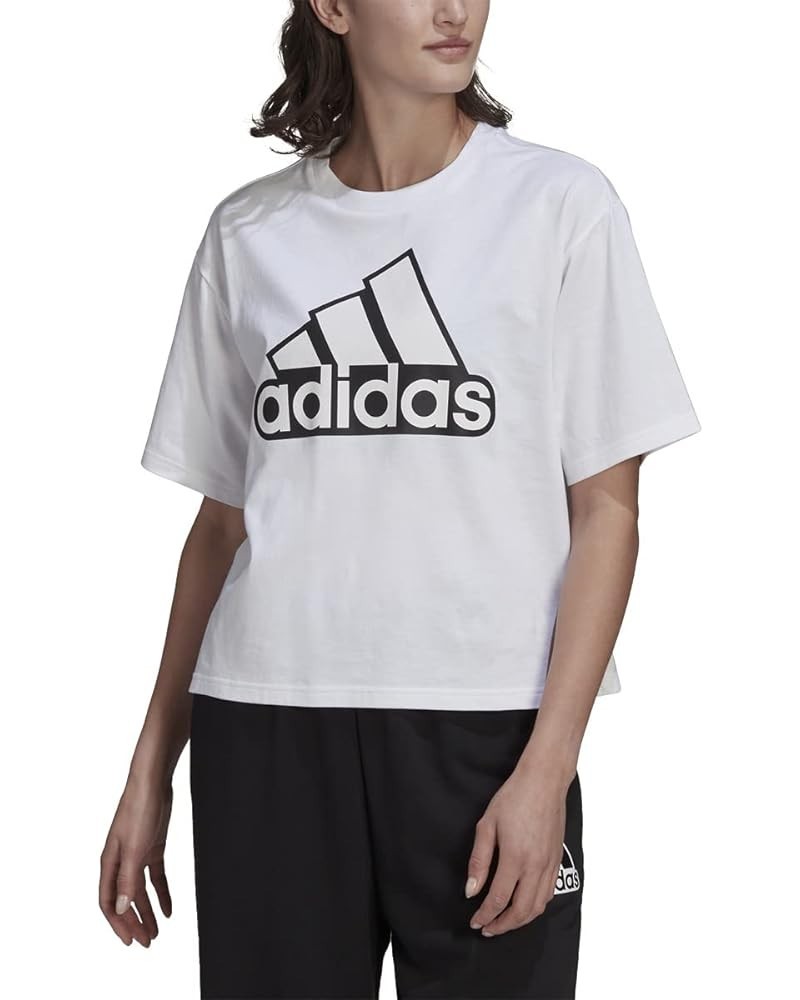 Women's Essentials Logo Cropped Loose Fit Tee White/White $11.26 Activewear