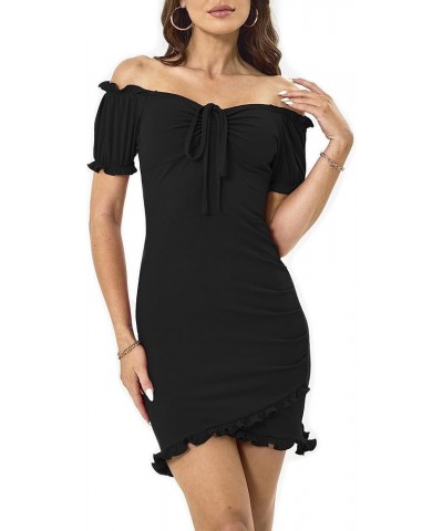 Women's Casual Strap Ruffle Open Back Slip Dress Halter Cute Bodycon Skims Club Mini Dress Black $13.64 Dresses