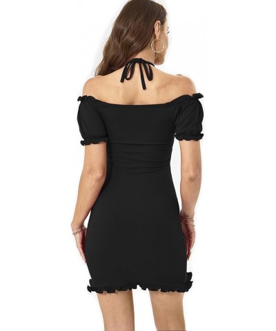 Women's Casual Strap Ruffle Open Back Slip Dress Halter Cute Bodycon Skims Club Mini Dress Black $13.64 Dresses