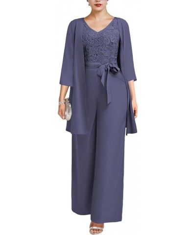 Modest Women's Two Pieces V Neck Pant Suit with Jacket Wedding Guest Dress ME004 Stormy Blue $33.97 Suits