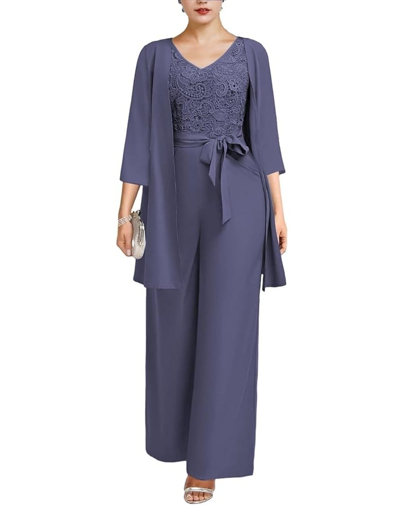 Modest Women's Two Pieces V Neck Pant Suit with Jacket Wedding Guest Dress ME004 Stormy Blue $33.97 Suits