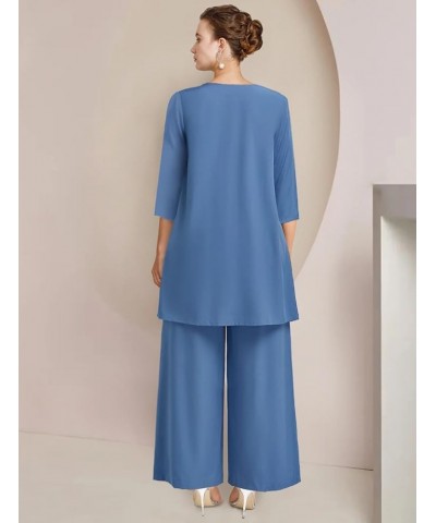 Modest Women's Two Pieces V Neck Pant Suit with Jacket Wedding Guest Dress ME004 Stormy Blue $33.97 Suits