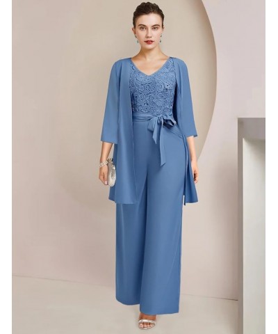 Modest Women's Two Pieces V Neck Pant Suit with Jacket Wedding Guest Dress ME004 Stormy Blue $33.97 Suits