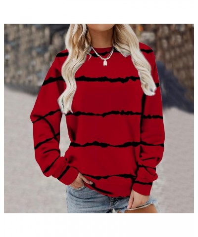 Women Plus Size Stripe Sweatshirts Long Sleeve Crewneck Pullover Tops Dressy Casual 2023 Fall Trendy Clothes 011 Red $10.44 Tops