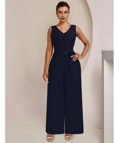 Modest Women's Two Pieces V Neck Pant Suit with Jacket Wedding Guest Dress ME004 Stormy Blue $33.97 Suits