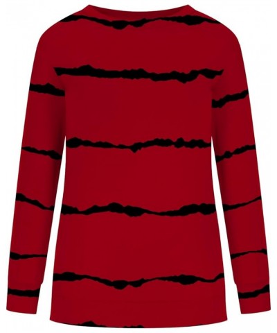 Women Plus Size Stripe Sweatshirts Long Sleeve Crewneck Pullover Tops Dressy Casual 2023 Fall Trendy Clothes 011 Red $10.44 Tops