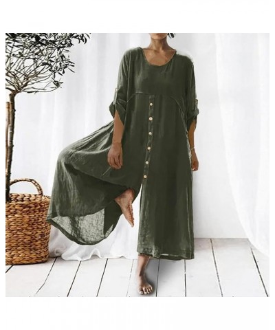 Womens Plus Size Loose Jumpsuit Cotton Linen Square Neck Cap Sleeve Casual Oversized Baggy Rompers Wide Leg Long Pants 8-army...