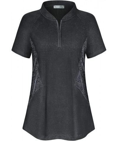 Women's Running Tops Zip Up Collarless Tennis Golf Shirts Yoga Gym Workout Tops Shirts Quick Dry Short Sleeve Black $16.50 Ac...