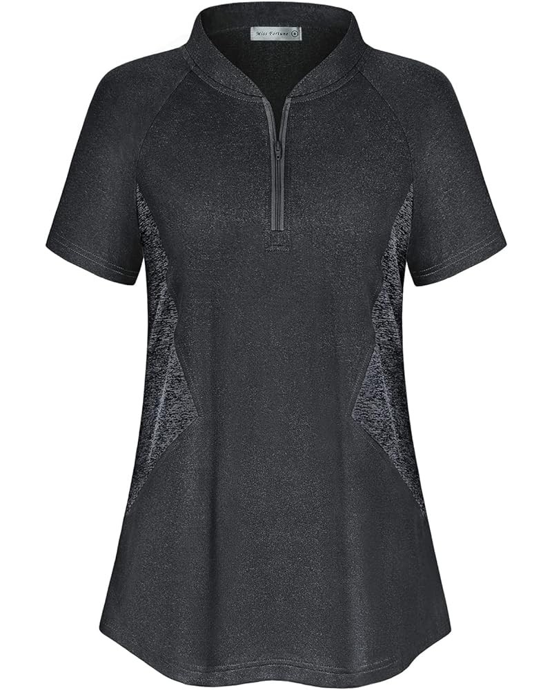 Women's Running Tops Zip Up Collarless Tennis Golf Shirts Yoga Gym Workout Tops Shirts Quick Dry Short Sleeve Black $16.50 Ac...