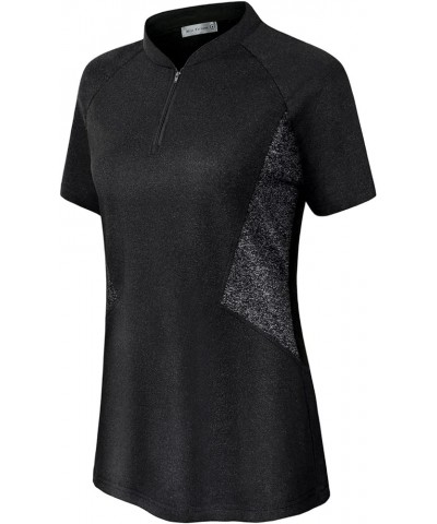 Women's Running Tops Zip Up Collarless Tennis Golf Shirts Yoga Gym Workout Tops Shirts Quick Dry Short Sleeve Black $16.50 Ac...