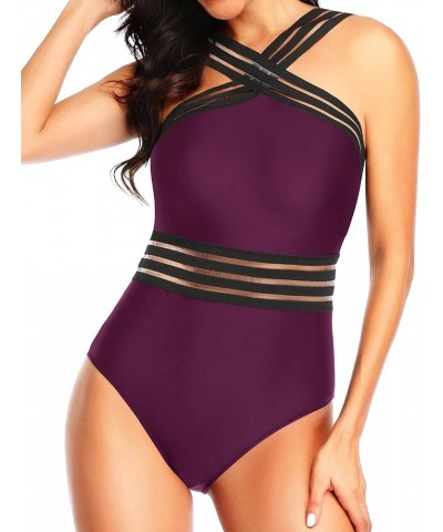 Women Crisscross One Piece Swimsuit Tummy Control Bathing Suit Front Crossover Swimwear Maroon $14.24 Swimsuits