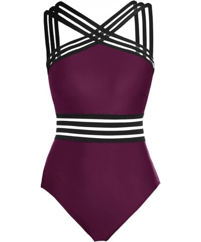 Women Crisscross One Piece Swimsuit Tummy Control Bathing Suit Front Crossover Swimwear Maroon $14.24 Swimsuits