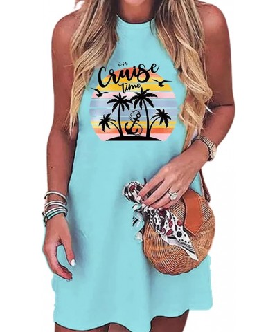 Sun Salt Sand Coconut Tree Sleeveless Mini Dress Casual Sleeveless Summer Beach Vacation Women Workout Mini Dress Cyan-01 $10...