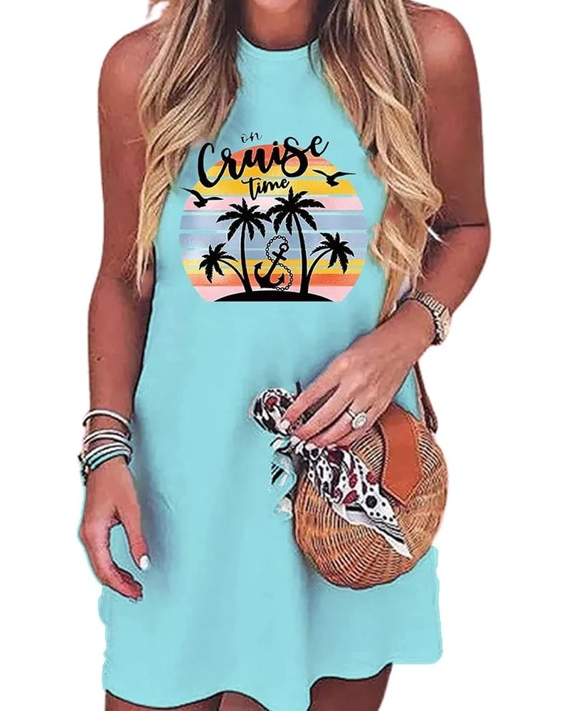 Sun Salt Sand Coconut Tree Sleeveless Mini Dress Casual Sleeveless Summer Beach Vacation Women Workout Mini Dress Cyan-01 $10...