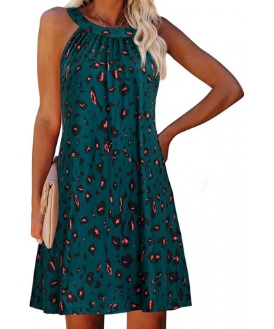 Womens Casual Halter Neck Mini Dress Summer Sleeveless Swing Dress Short Flowy Dresses with Pockets 2 Dark Green $9.89 Dresses