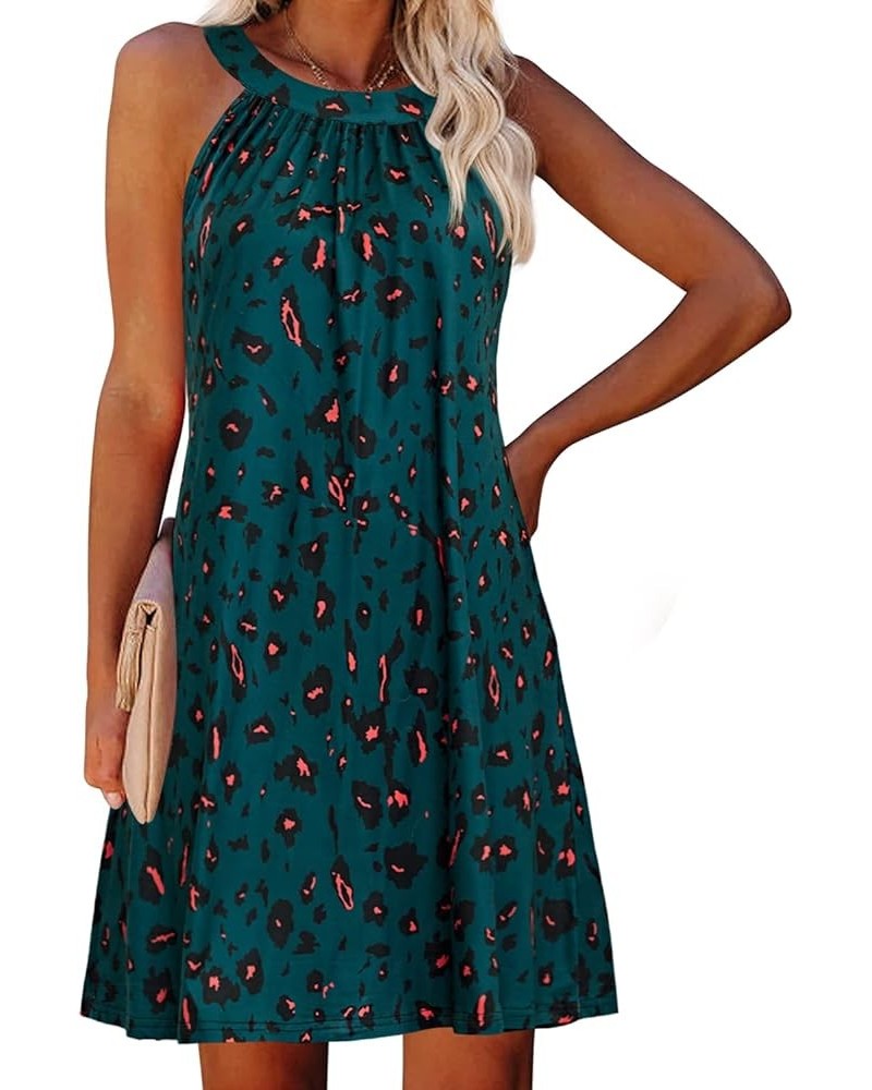 Womens Casual Halter Neck Mini Dress Summer Sleeveless Swing Dress Short Flowy Dresses with Pockets 2 Dark Green $9.89 Dresses