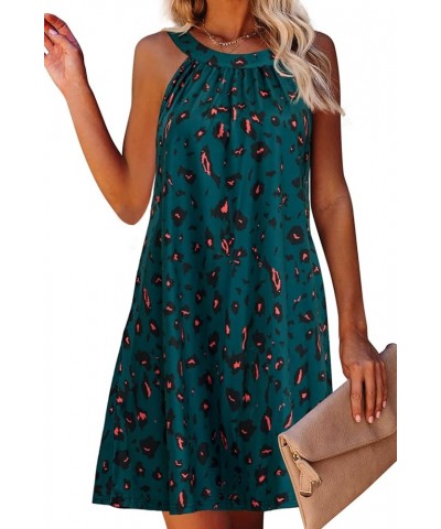 Womens Casual Halter Neck Mini Dress Summer Sleeveless Swing Dress Short Flowy Dresses with Pockets 2 Dark Green $9.89 Dresses