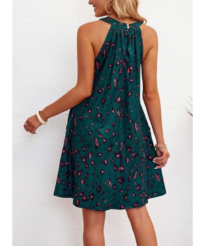 Womens Casual Halter Neck Mini Dress Summer Sleeveless Swing Dress Short Flowy Dresses with Pockets 2 Dark Green $9.89 Dresses