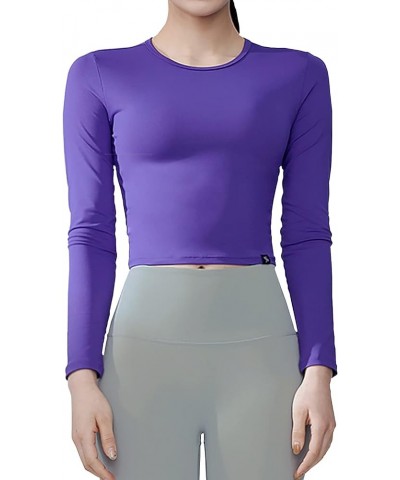 Yoga Workout Top Athletic Shirts, Long Short Sleeve, Sports Bra Quick Dry Breathable Slim fit for Women 7 _prism Violet_(long...