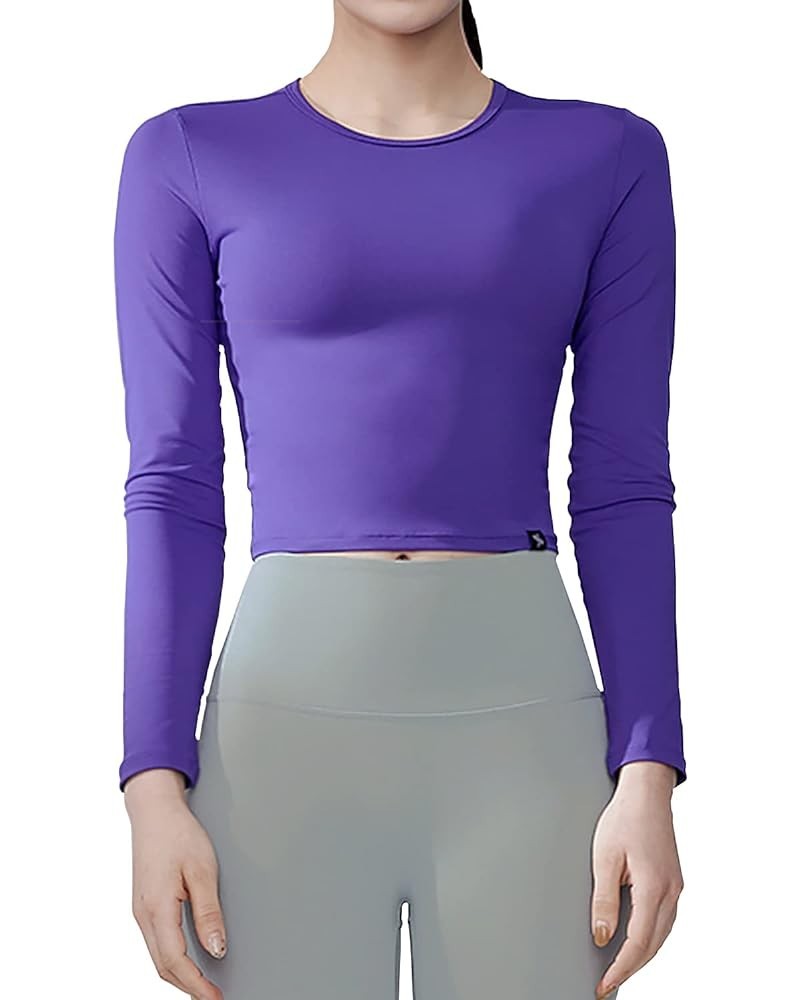 Yoga Workout Top Athletic Shirts, Long Short Sleeve, Sports Bra Quick Dry Breathable Slim fit for Women 7 _prism Violet_(long...