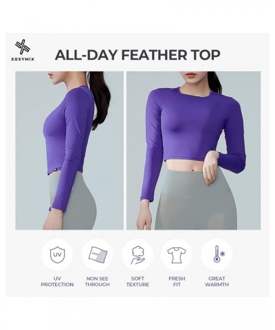 Yoga Workout Top Athletic Shirts, Long Short Sleeve, Sports Bra Quick Dry Breathable Slim fit for Women 7 _prism Violet_(long...