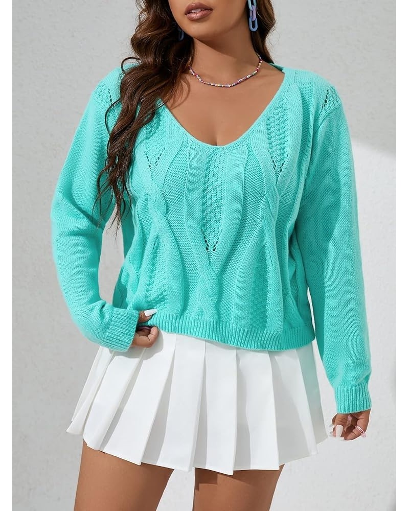 Women's Plus Size Casual Warm Sweater Plus Cable Knit Sweater Charming Mystery Special Beautiful (Color : Mint Blue, Size : X...