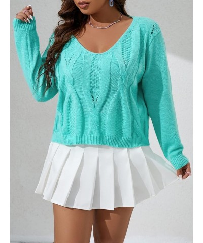 Women's Plus Size Casual Warm Sweater Plus Cable Knit Sweater Charming Mystery Special Beautiful (Color : Mint Blue, Size : X...