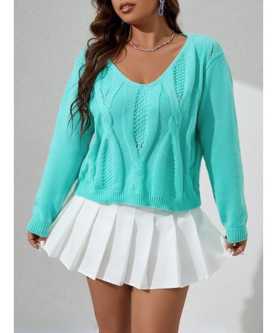 Women's Plus Size Casual Warm Sweater Plus Cable Knit Sweater Charming Mystery Special Beautiful (Color : Mint Blue, Size : X...