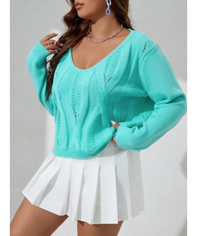 Women's Plus Size Casual Warm Sweater Plus Cable Knit Sweater Charming Mystery Special Beautiful (Color : Mint Blue, Size : X...