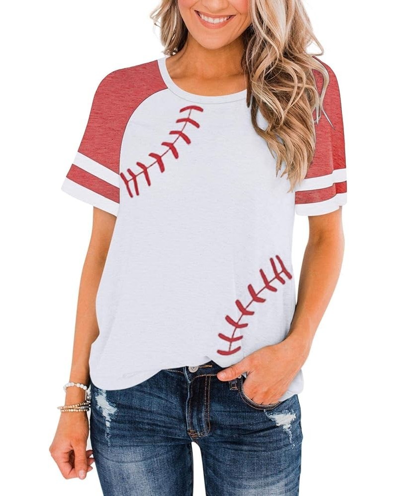 Womens Baseball Hoodies Long Sleeve Baseball Sweatshirt Pullover Loose Baseball Mom Shirts J2-white and Light Red $14.49 Hood...