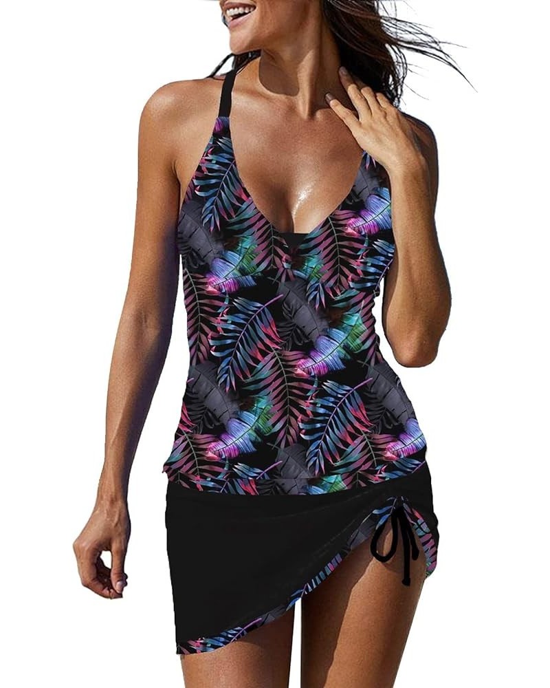 2023 Women's Swimwear Tankini 2 Piece Normal Swimsuit High Waisted Green White Blue Golden Black Padded V Wire Purple $7.83 S...