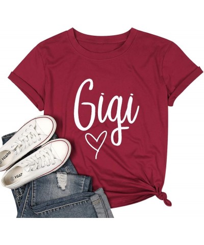 Gigi Shirts for Grandma Women Gigi Heart Graphic Tshirts Tops Letter Printed Short Sleeve Mimi Tees Shirt Red $9.17 T-Shirts