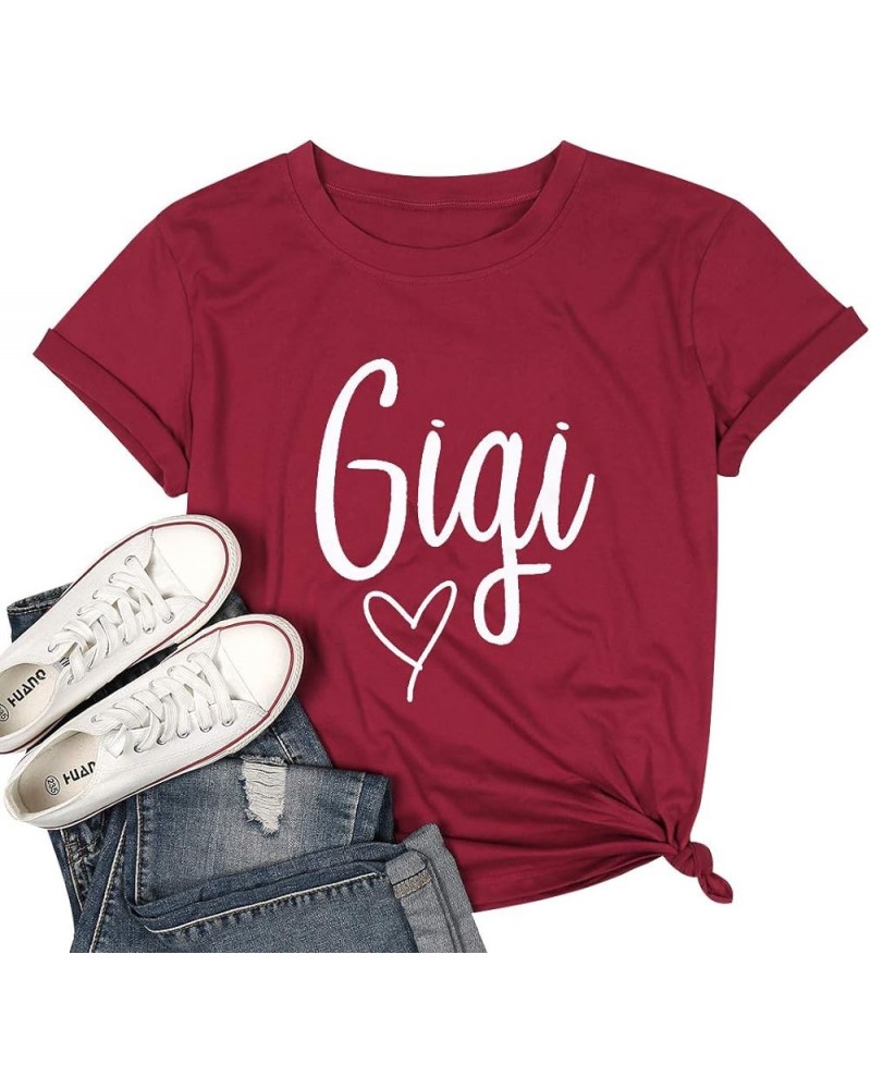 Gigi Shirts for Grandma Women Gigi Heart Graphic Tshirts Tops Letter Printed Short Sleeve Mimi Tees Shirt Red $9.17 T-Shirts