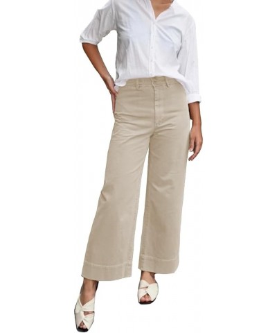 Women's High Waisted Wide Legged Pants with Pockets Classic Straight Ankle Jeans Cotton Cropped Pant Sand $28.60 Jeans