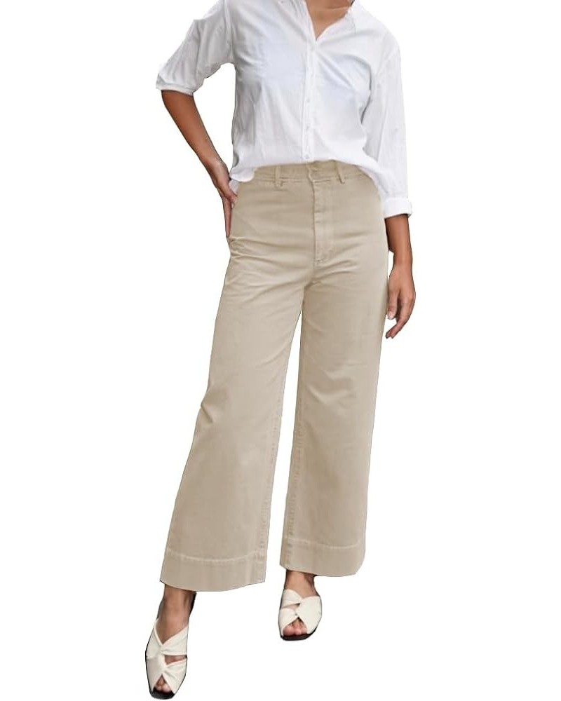 Women's High Waisted Wide Legged Pants with Pockets Classic Straight Ankle Jeans Cotton Cropped Pant Sand $28.60 Jeans