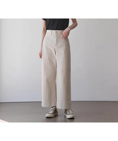 Women's High Waisted Wide Legged Pants with Pockets Classic Straight Ankle Jeans Cotton Cropped Pant Sand $28.60 Jeans