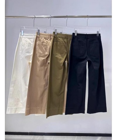 Women's High Waisted Wide Legged Pants with Pockets Classic Straight Ankle Jeans Cotton Cropped Pant Sand $28.60 Jeans