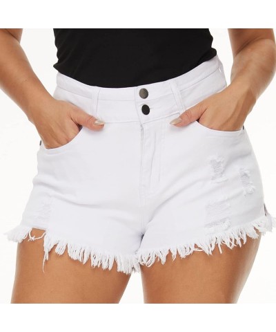 Womens Plus Size Stretchy Jean Shorts High Waisted Summer Casual Denim Short C-05white $14.99 Shorts